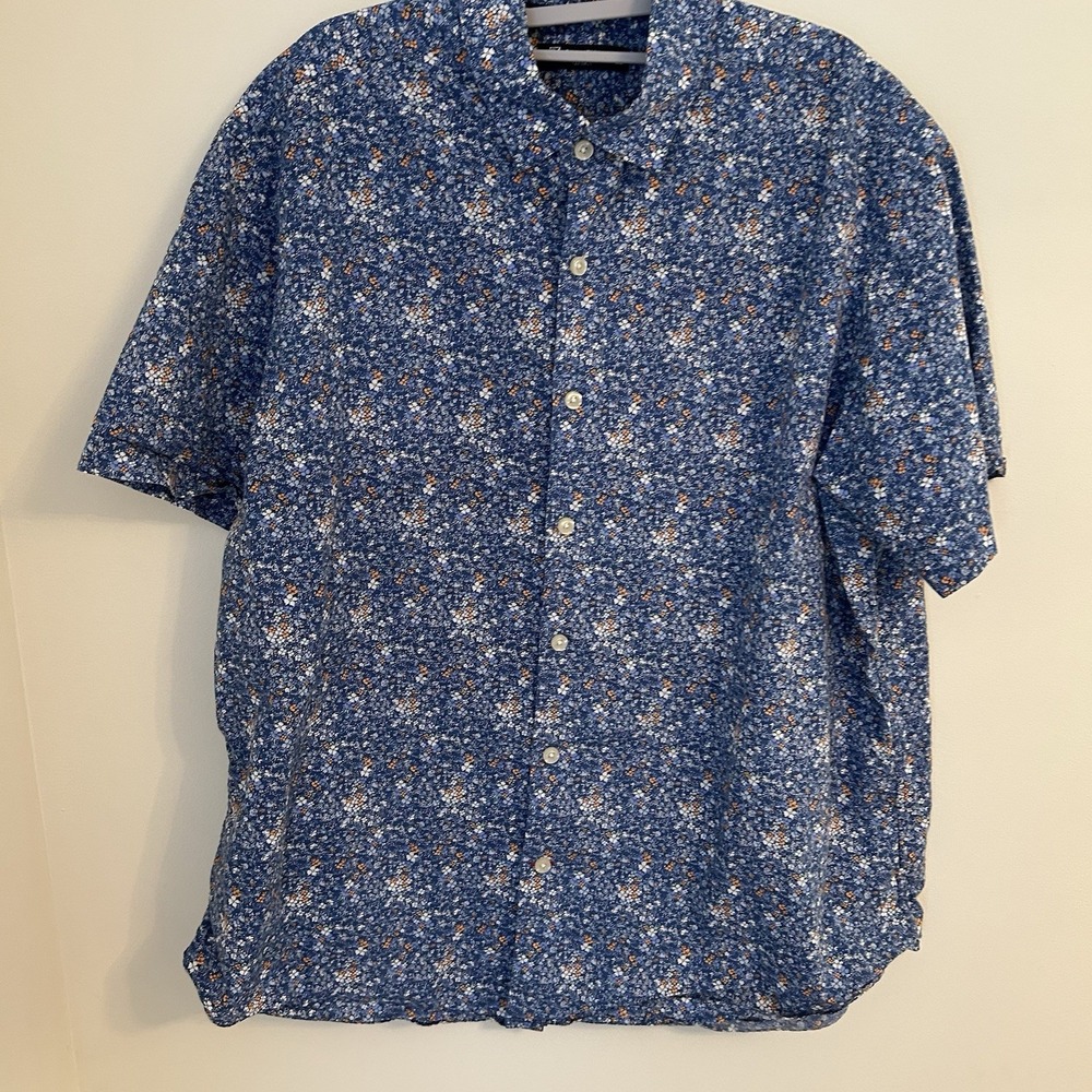 Cremieux Classics XL short Sleeve Button Up Shirt Blue casual preppy vacation